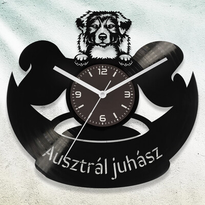 Ausztrál juhász kutyafejes bakelit óra - Akár egyedi felirattal